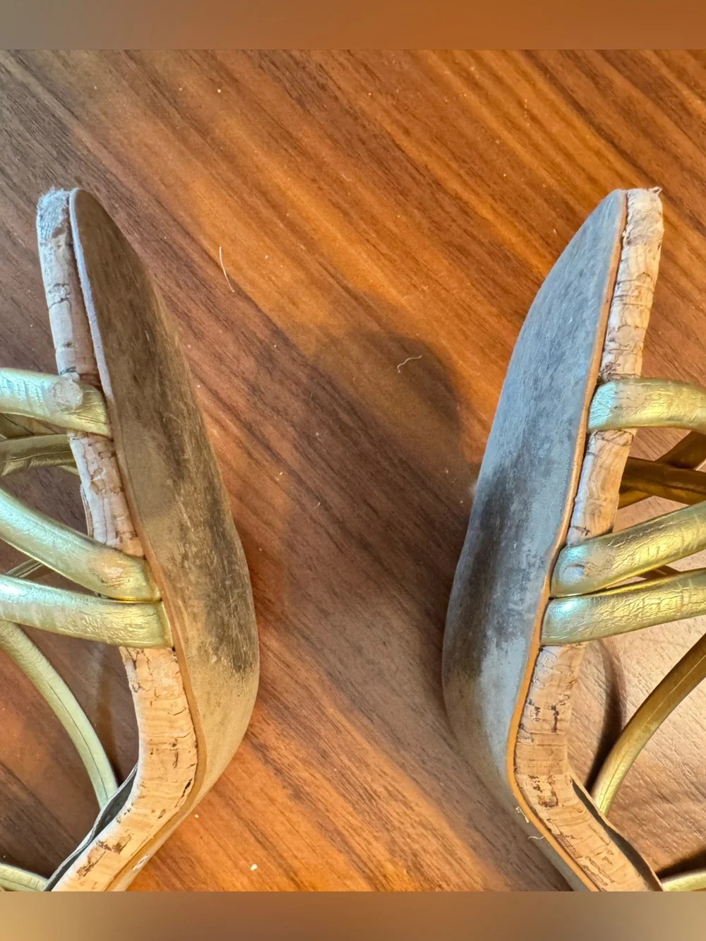 Luiza Barcelos Gold Metallic Strappy Cork Block Heel Sandals US 9